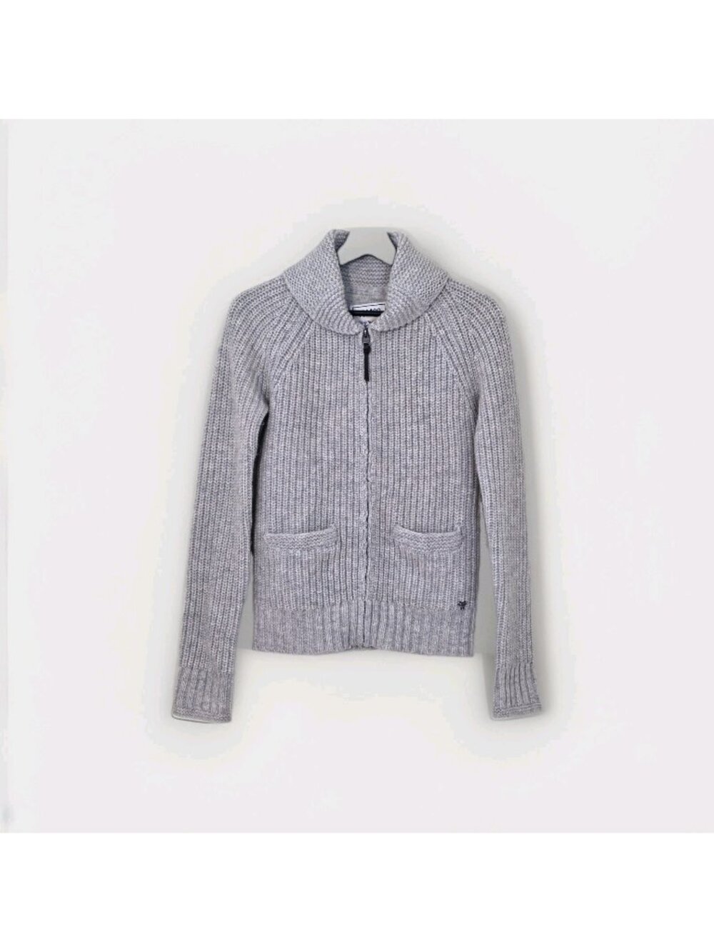 Aritzia TNA Zip Up Ribbed Knit Sweater XS Cream Shawl Cottage Lambswool Neutral